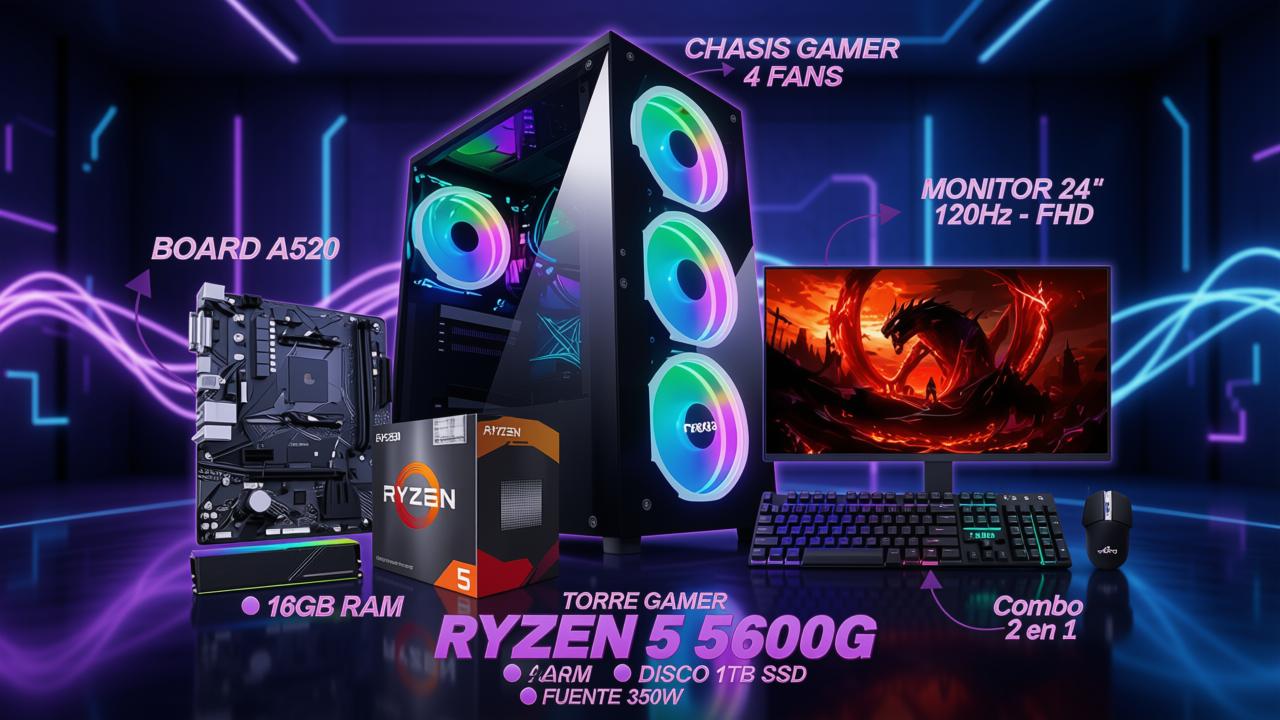 PC AMD Ryzen 5 5600G 16 GB 1 TB